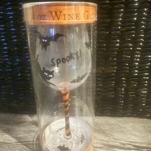 Spooky Bat Wine Glass with Orange and Black Accents